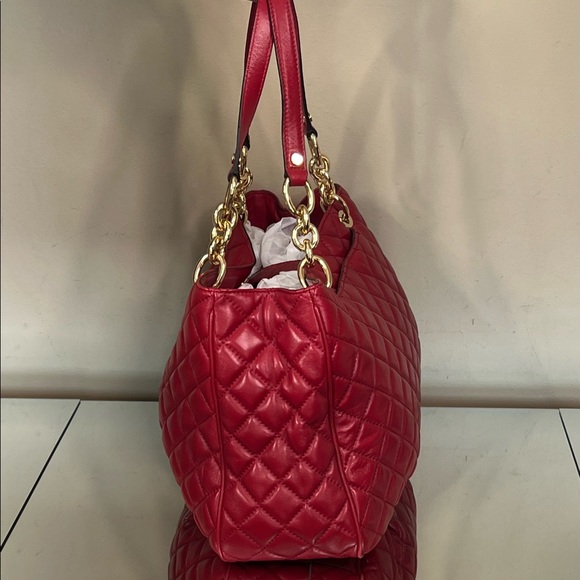 Sold ~Michael Kors Red Leather Quilted Handbag - Picture 3 of 16